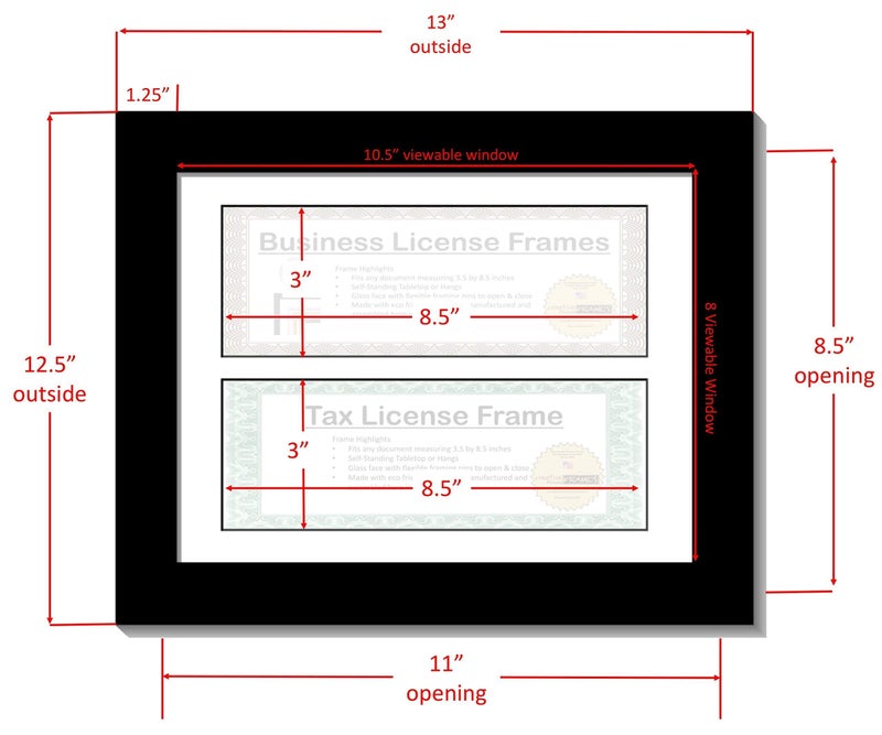 Creative Picture Frames [CL8.5x11bk] Black Double License Business Frames for Professionals 8.5 by 11-inch Frame w/Mat, Self Standing Easel Back and Hanger - Image 2